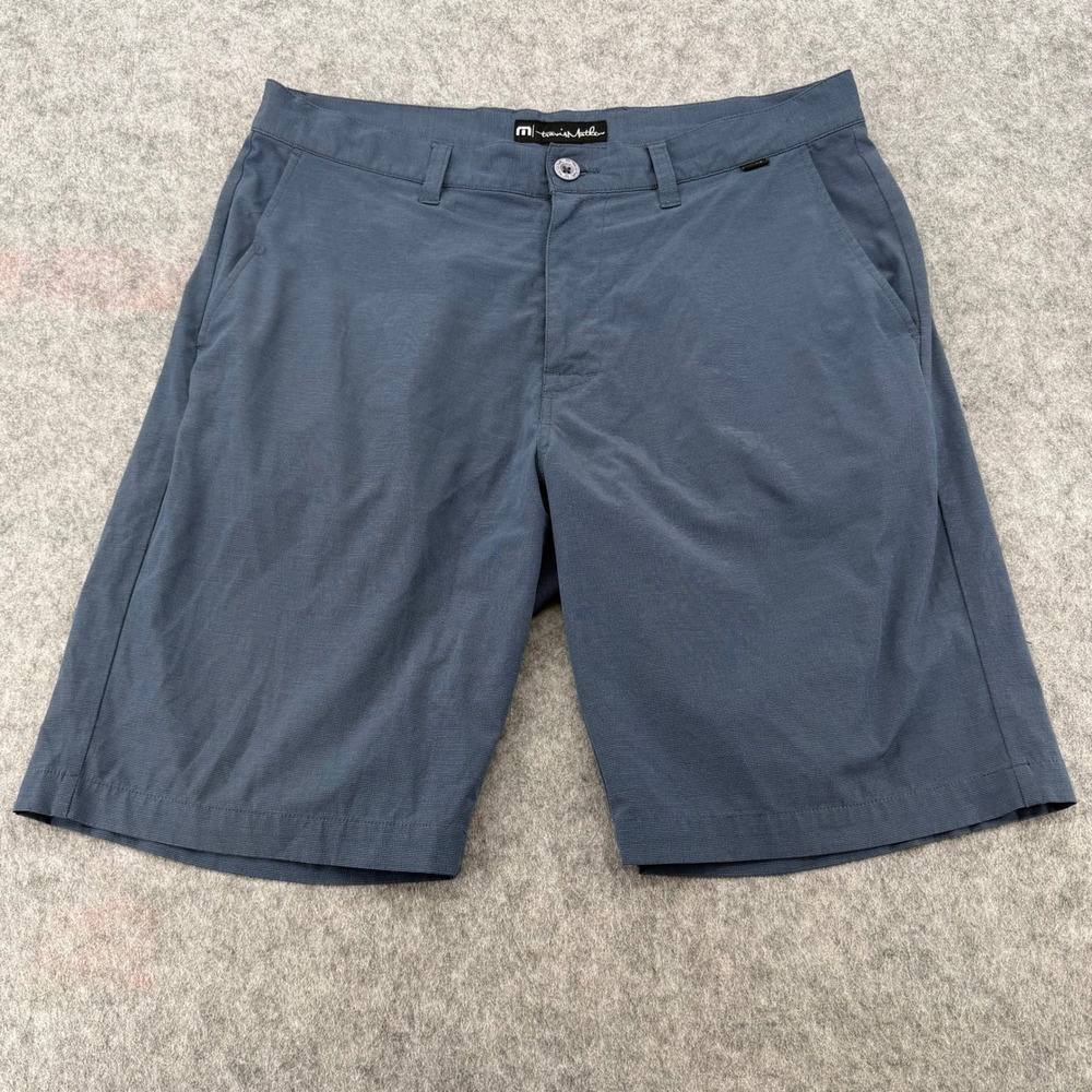 TravisMathew Mens Beck Golf Shorts Blue Grey Micro Stripe Stretch Size 33